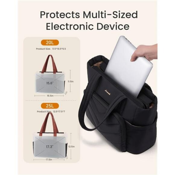 Womens Quilted Puffer Tote Bag Large Work Travel Nurse Bag with Zipper Pockets - Picture 6 of 7